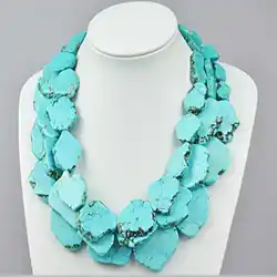 Female Fashion Natural Turquoise Three Layers Level Necklace Seven Chakras Chic Glowing spread Mental National Style Lucky