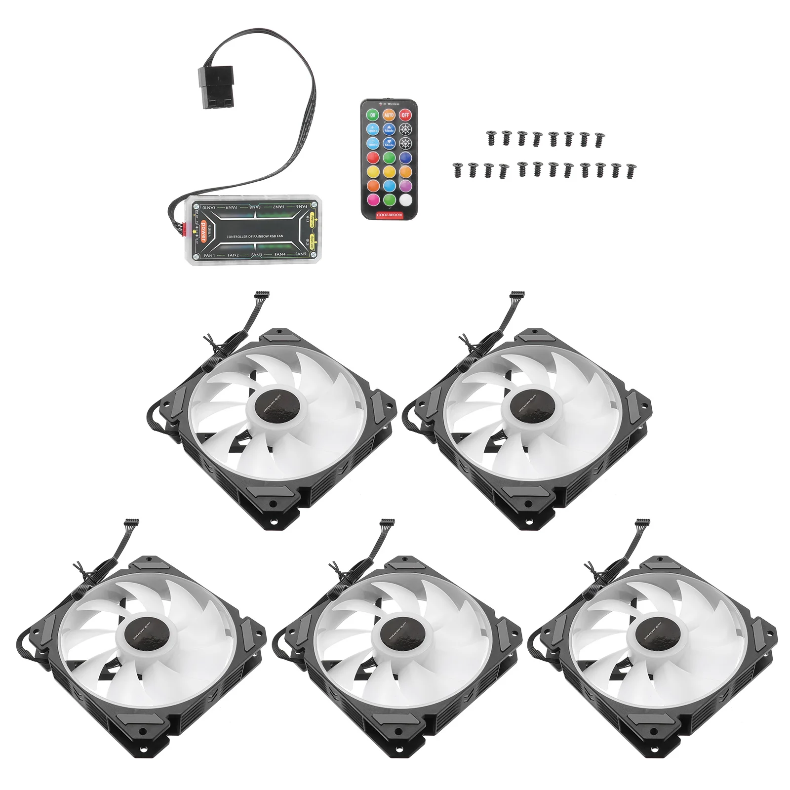 1 Juego de ventiladores con cubierta de ordenador Rgb de 12cm, controlador estándar, refrigeración eficiente, LED colorido de baja potencia, sistema de refrigeración de Pc duradero para juegos