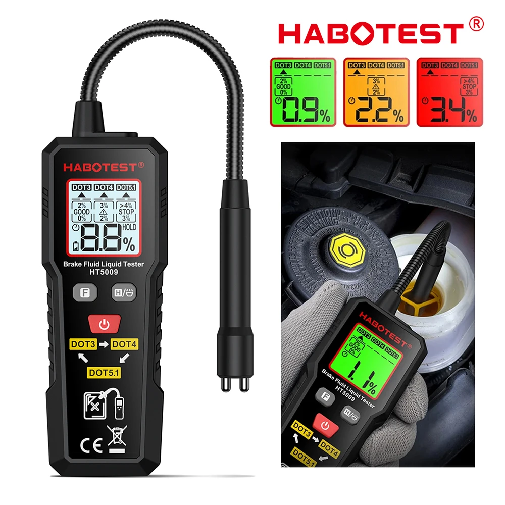 

HABOTEST HT5009 Digital Brake Fluid Tester DOT3 DOT4 DOT5.1 Moisture & Boiling Point Analyzer Car Automotive Diagnostic Tool