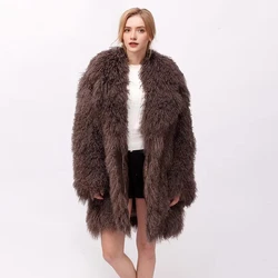 CNEGOVIK Women's Winter Lamb Fur Coat Mongolia Sheep Fur Coat Real Sheepskin Coat Luxury Brand Female Clothing Long Fur Jackets