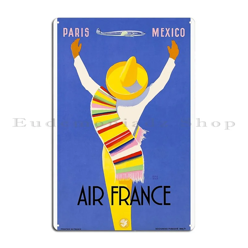 1954 Air France Paris To Mexico Travel Poster Metal Sign Design Mural Party Wall Decor Printing Tin Sign Poster