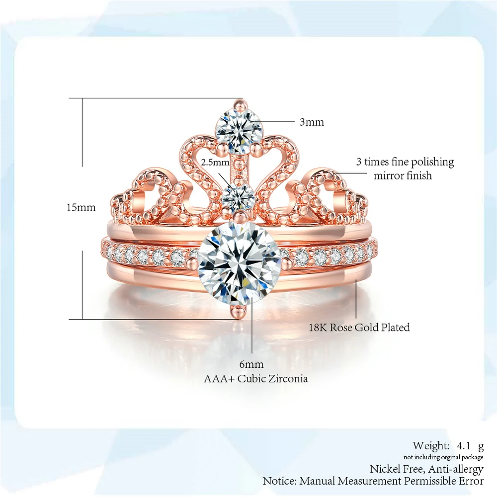 INN خمر خاتم فخم للنساء أنيقة رائعة زركون الملكة تاج المشاركة خاتم الزواج مجموعة مجوهرات هدية R350-2