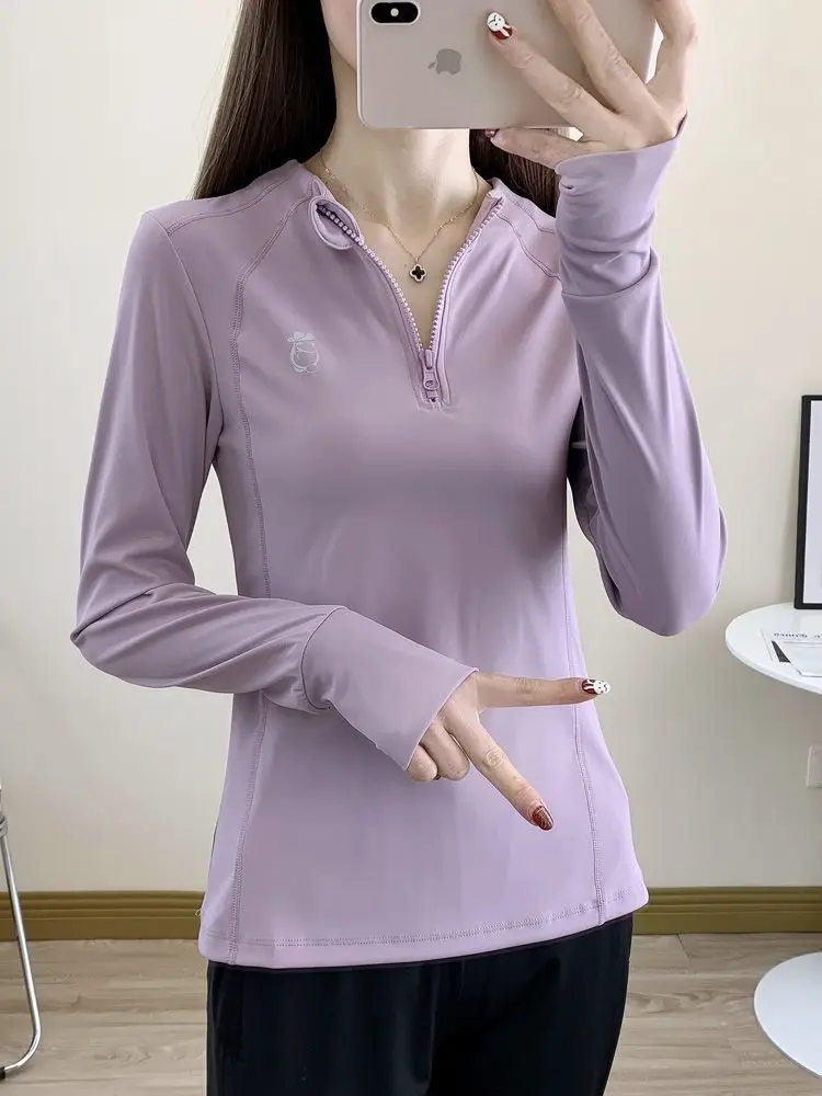 

Slimming Sports Top Long Sleeve Women Spring Autumn Half Zipper Pullover Fitness Yoga Running Training Quick-Dry Shirt Korean