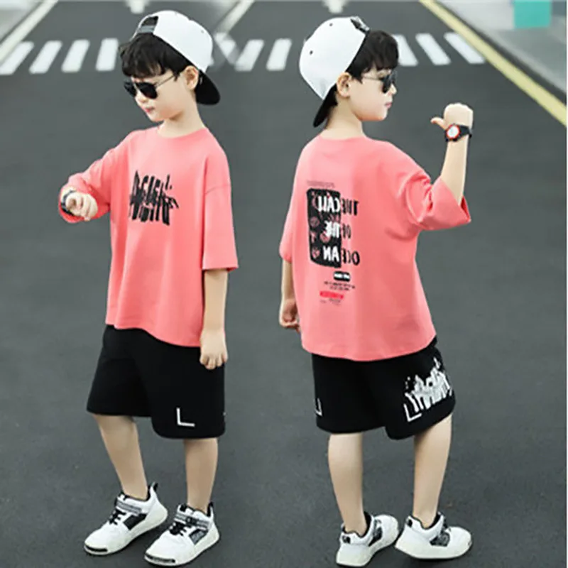 New Boy Summer Quick dry Suit Children Streetwear Short Sleeve TShirt + Shorts Two piece Sports Set Loose Outfits