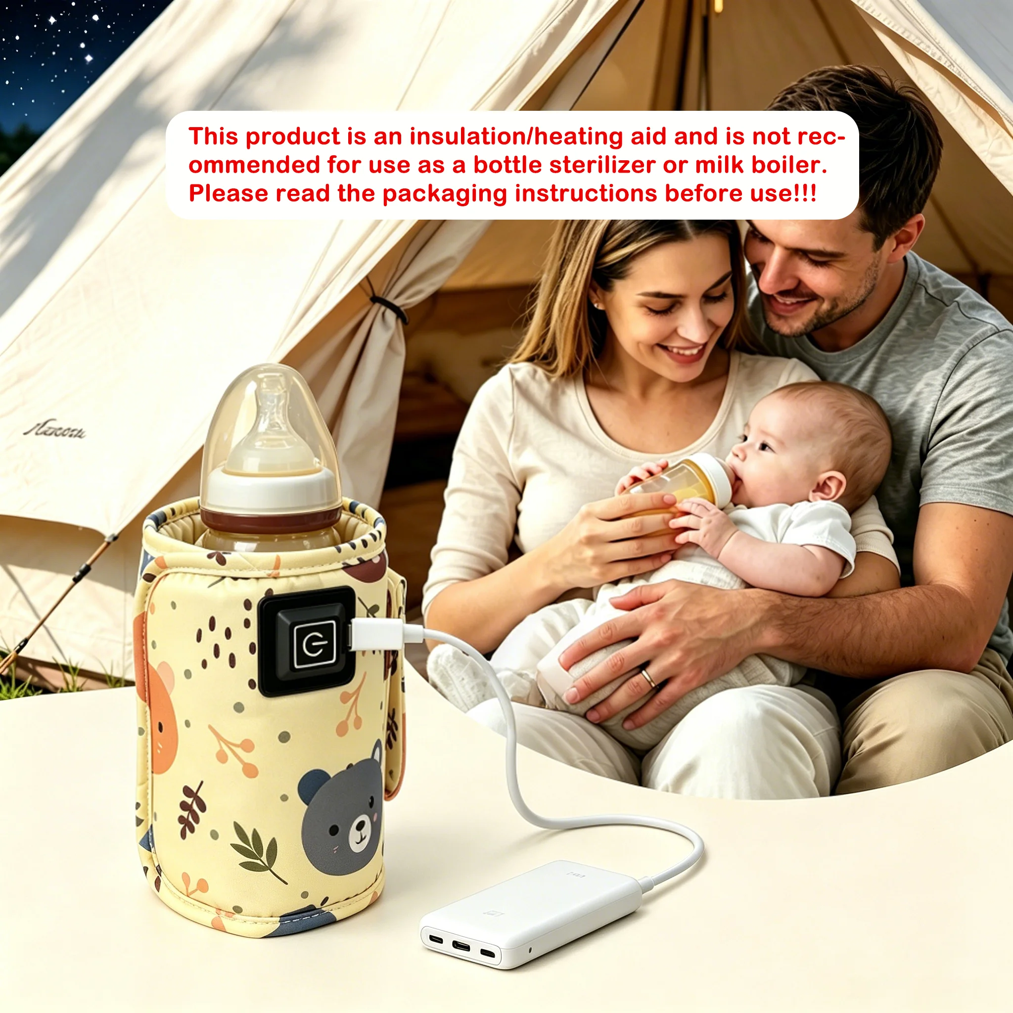 USB Powered Portable Thermos Bottle Warmer, Universal Travel Stroller Warmer Bag, Portable Nursing and Bottle Warmer,