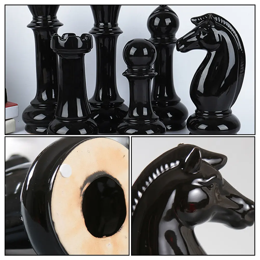 

6Pcs Black Ceramic Chess Decoration Set Reasonable Design Beautiful Artistic Chess Adornment for Home Office Bedroom Living Room