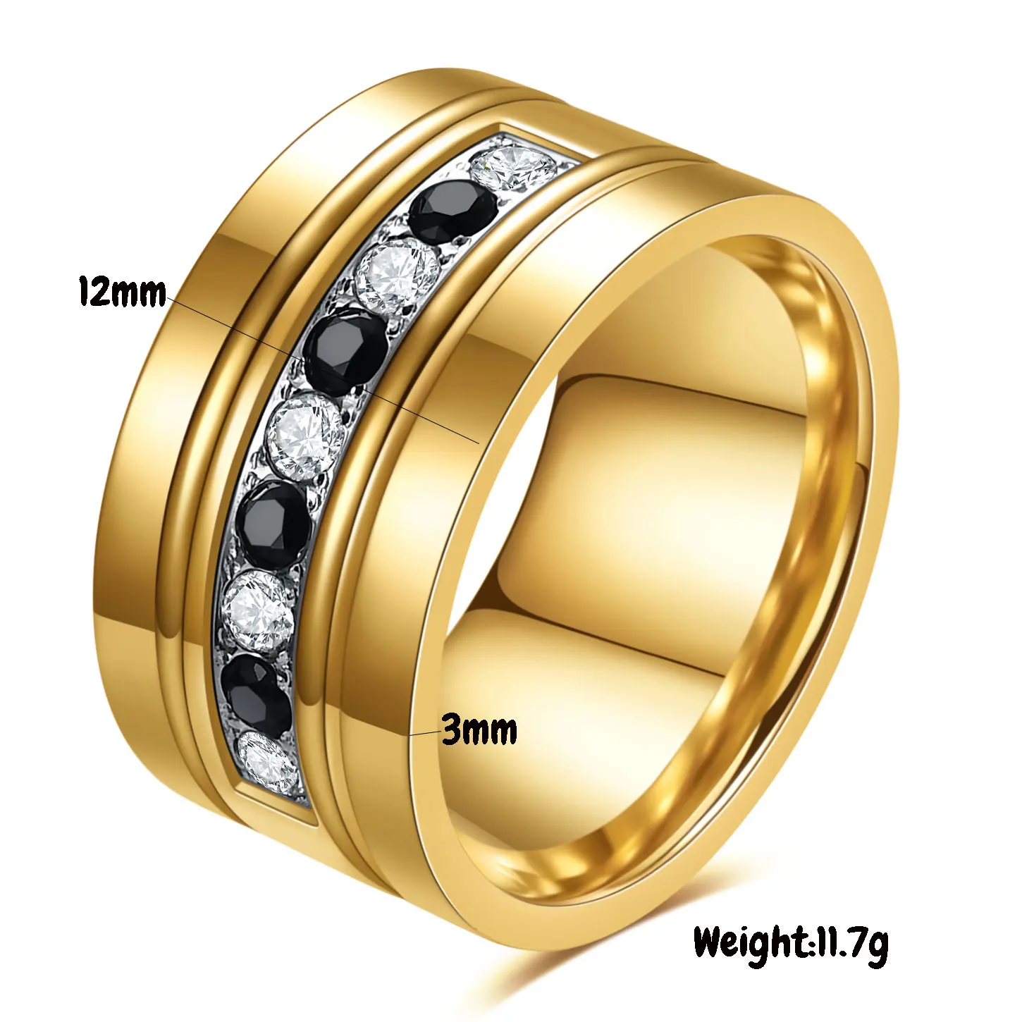 Fashion Design Stainless Steel Rhinestone Cz Wedding Gold-Color Top Rings for women