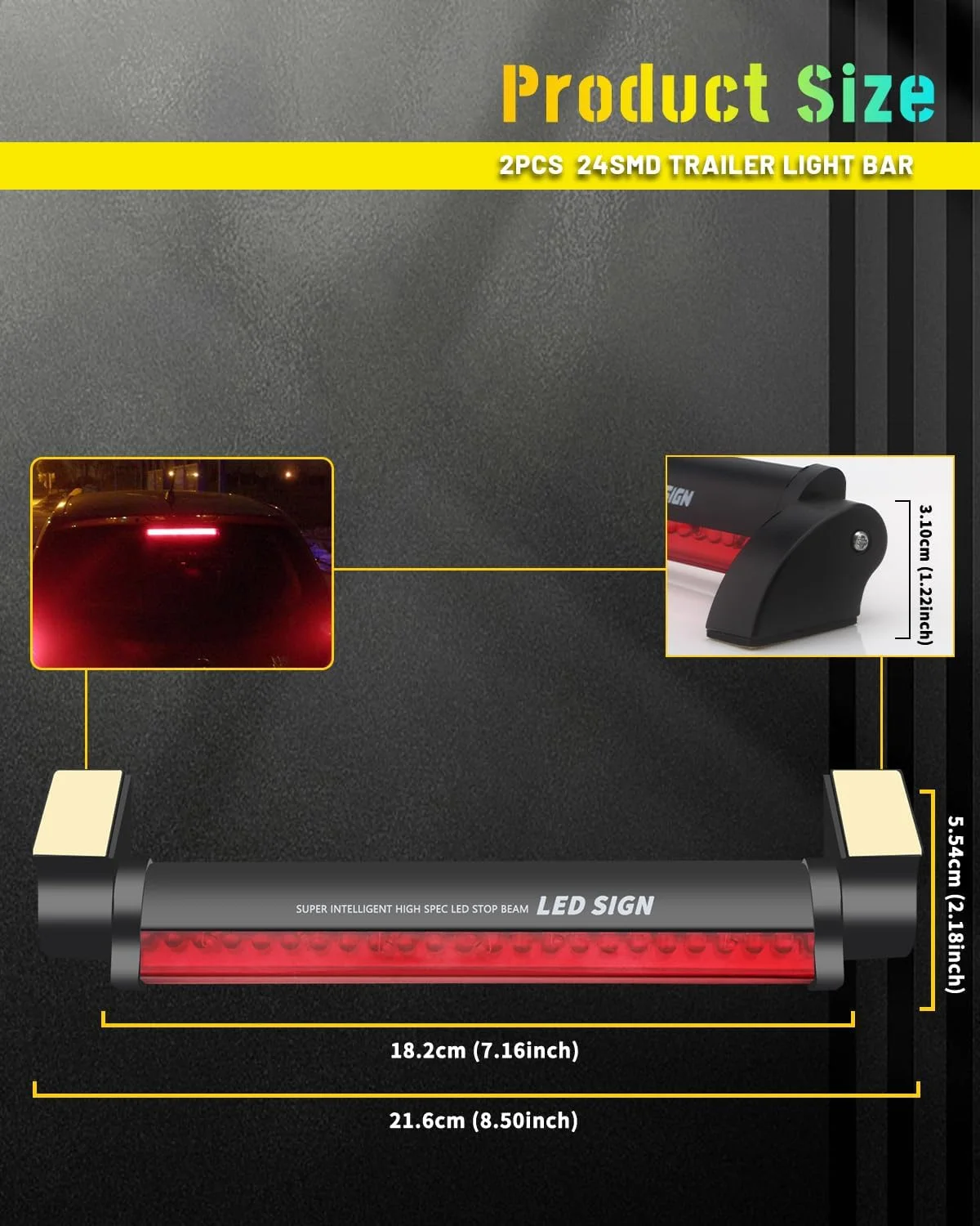 2pcs 12V Third Brake Lights Strip 3rd Stop Light Tail Light Bar Warning Lamp For Car Truck RV Trailer 24SMD Red