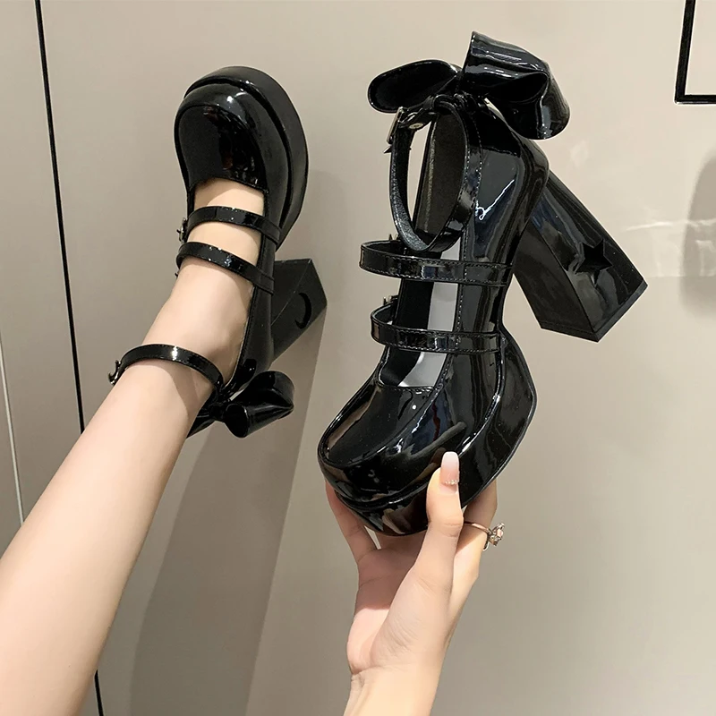 Pojedyncze buty damskie Summer New Super High Heel Round Head Buckle Bow Mary Jane Shoes Fashion Comfortable Temperament Sandals