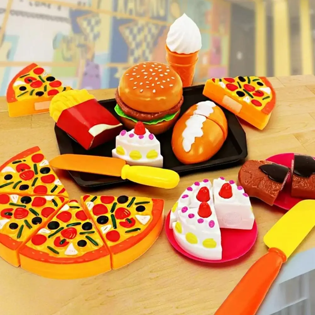 Kinder Spielen Haus Spielzeug Simulation Hamburger Frites Pizza Mini Küche DIY Kuchen Schneiden Mädchen Spielzeug Set Nette Chef Rolle-spielen G