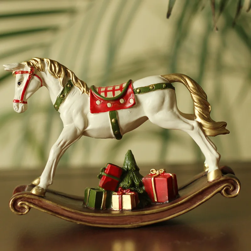 

America White Resin Rocking Horse with Gift Box for Children Christmas Present Kid Room Decor Baby Birthday Favors