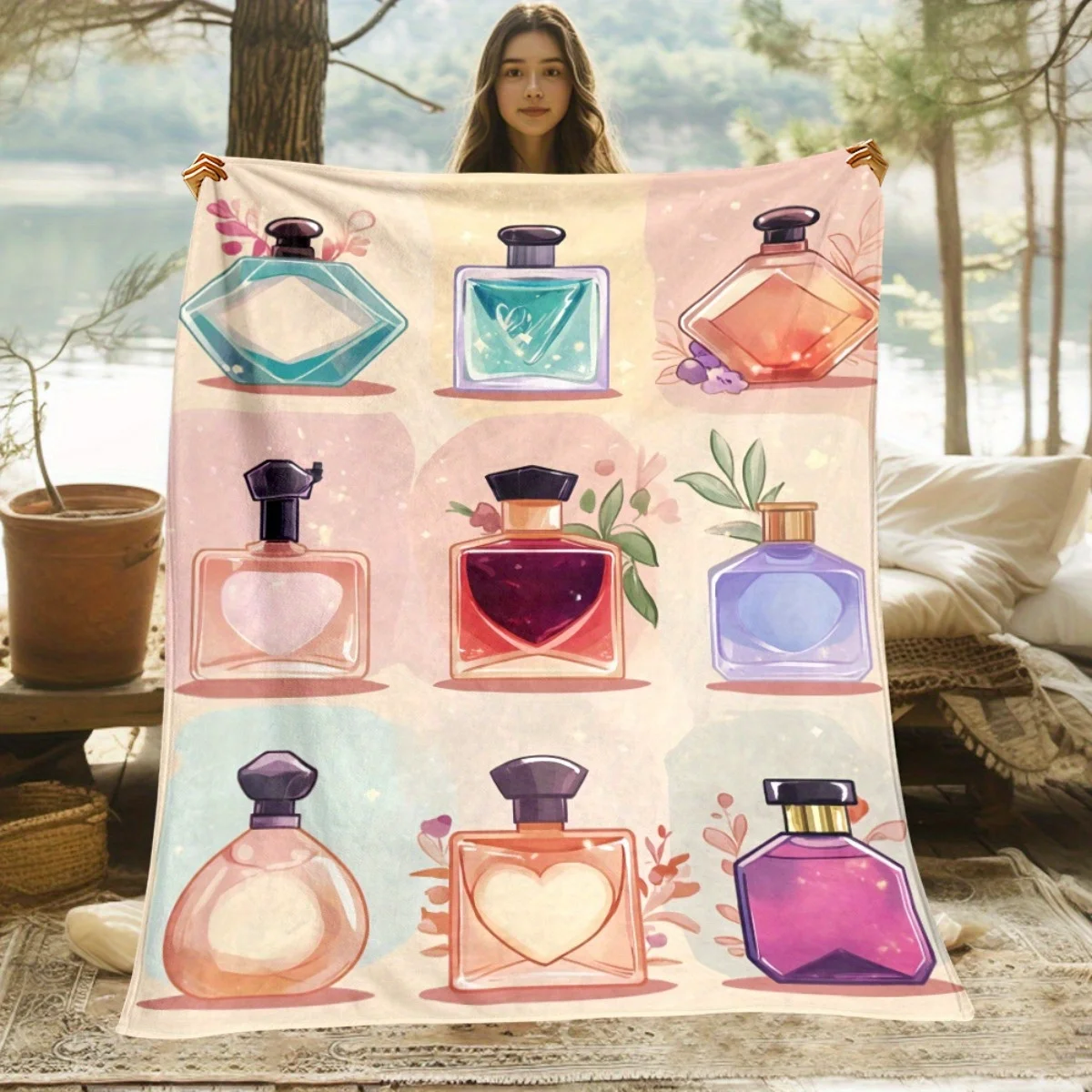 1 Perfume Bottle Art Flannel Blanket - Soft and warm, perfect for camping, sofas, beds, and chairs; a great holiday gift for boy