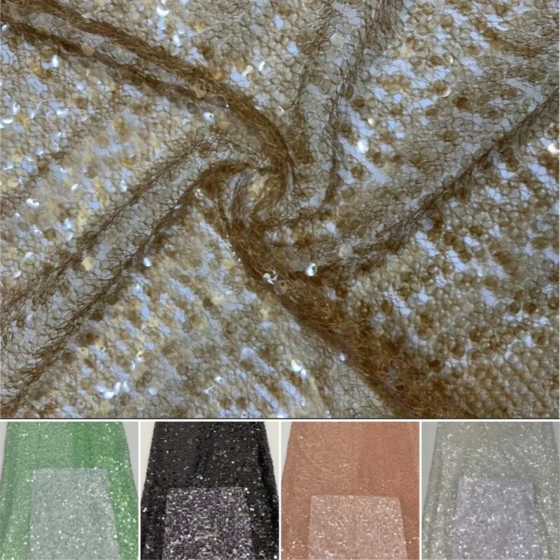 All Over Multicolor Sequin Embroidery Tulle Fabric Sparkly Irregular Net Sequin Material DIY Dress Blouse Stage Evening Gown