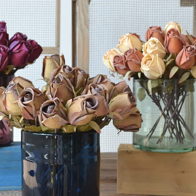 

10Pcs Artificial Burnt Edge Rose Silk Flower for Bridal Bouquet Wedding Decor Fake Roses Flowers Home Party Event Decor Floral