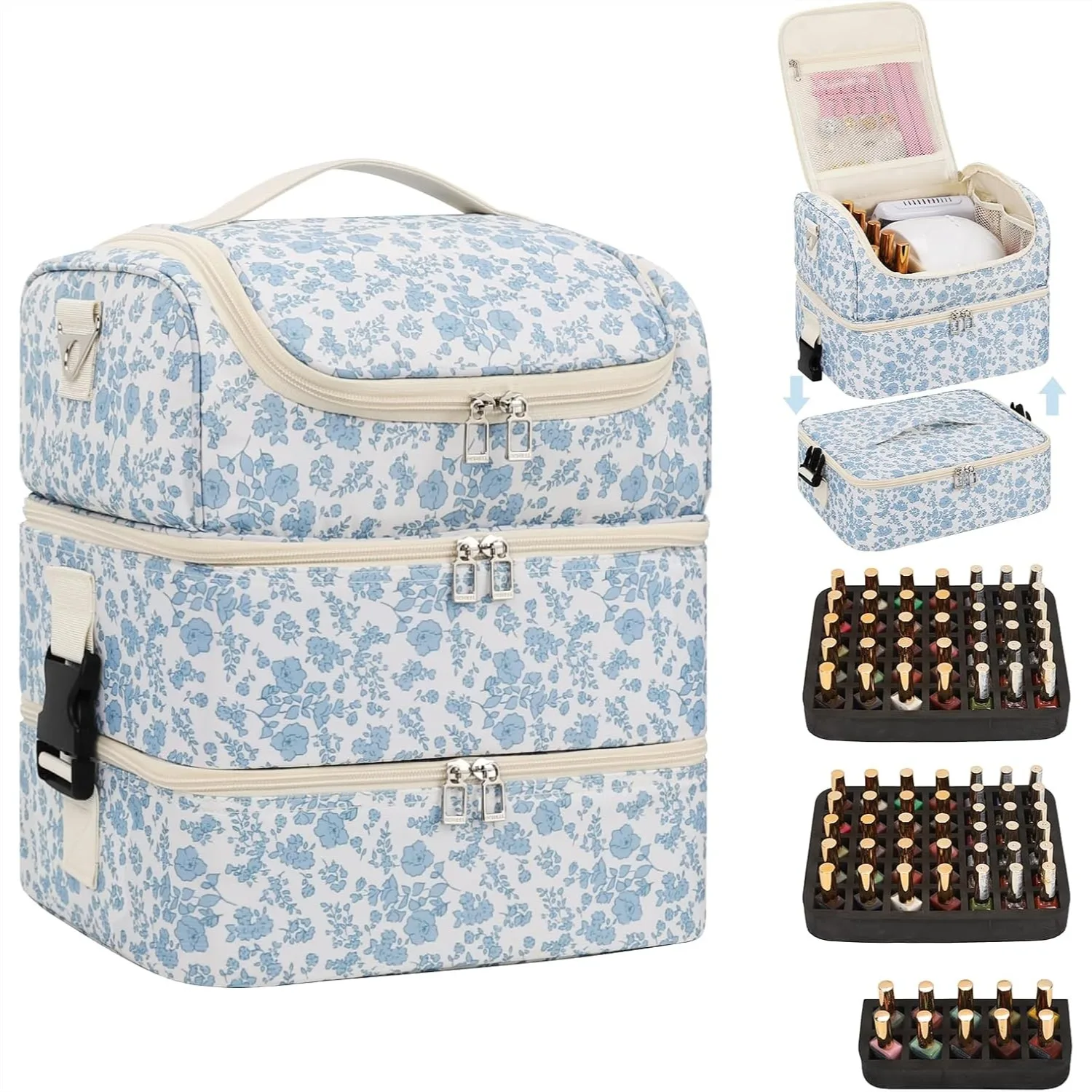 Nail Polish Organizer Case Holds 86 Bottles & Nail Lamp, Travel Nail Tech Carrying Bag with Double Layer, Thick Padding for