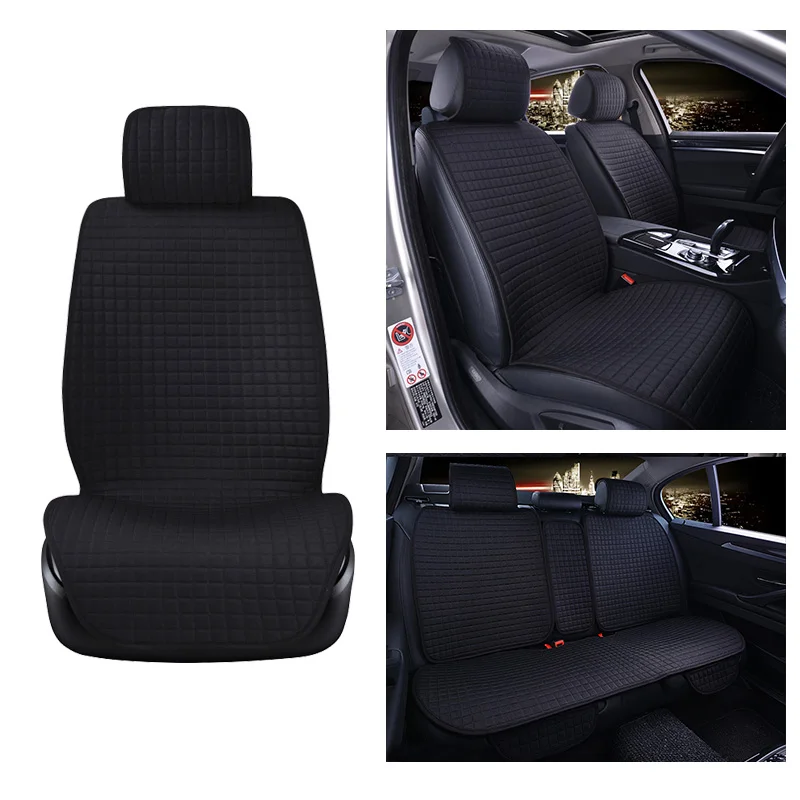 5 Seats Flax Car Seat Cover Plus Size Auto Seat Cushion Protector Front Rear Back Pad Mat With Backrest Fit More Car Suv Van