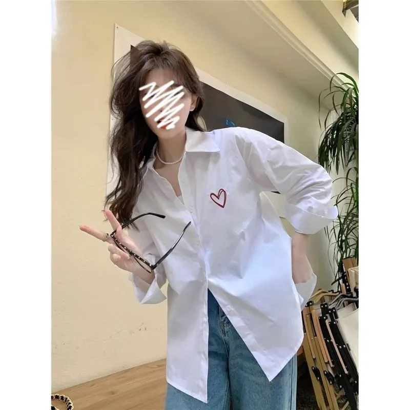 

XEJ Chiffon Blouse for Women Women's Clothing Summer 2024 Silk Blouse WomenEmbroidered Love Shirt Women's Long Sleeve Top