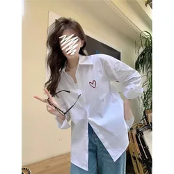 XEJ Chiffon Blouse for Women Women's Clothing Summer 2024 Silk Blouse WomenEmbroidered Love Shirt Women's Long Sleeve Top