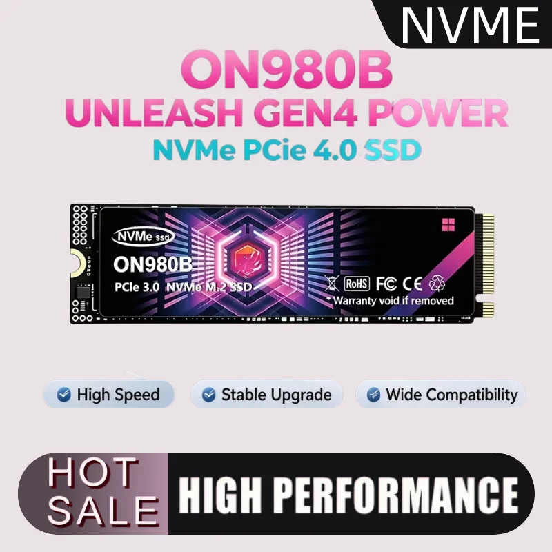 Original ON980B 500GB-4TB SSD NVMe M.2, High Speed, Portable Solid State Hard Disk Drive for Laptop Desktop Computers.