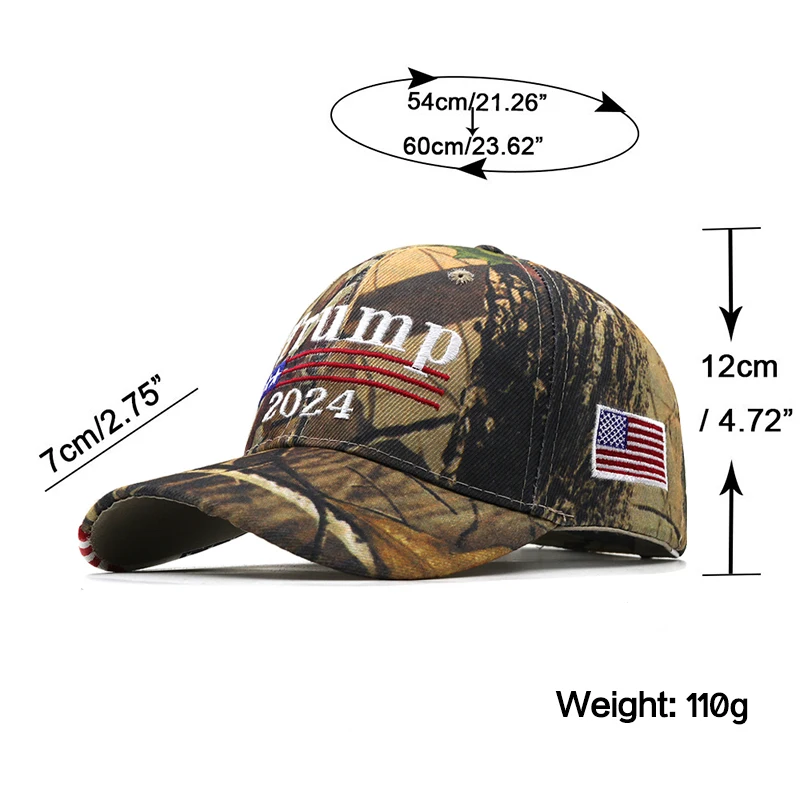 Embroidery Camouflage Donald Trump 2024 Hats USA Flag Baseball Caps Keep America Great Again Snapback President Hat Peaked Cap