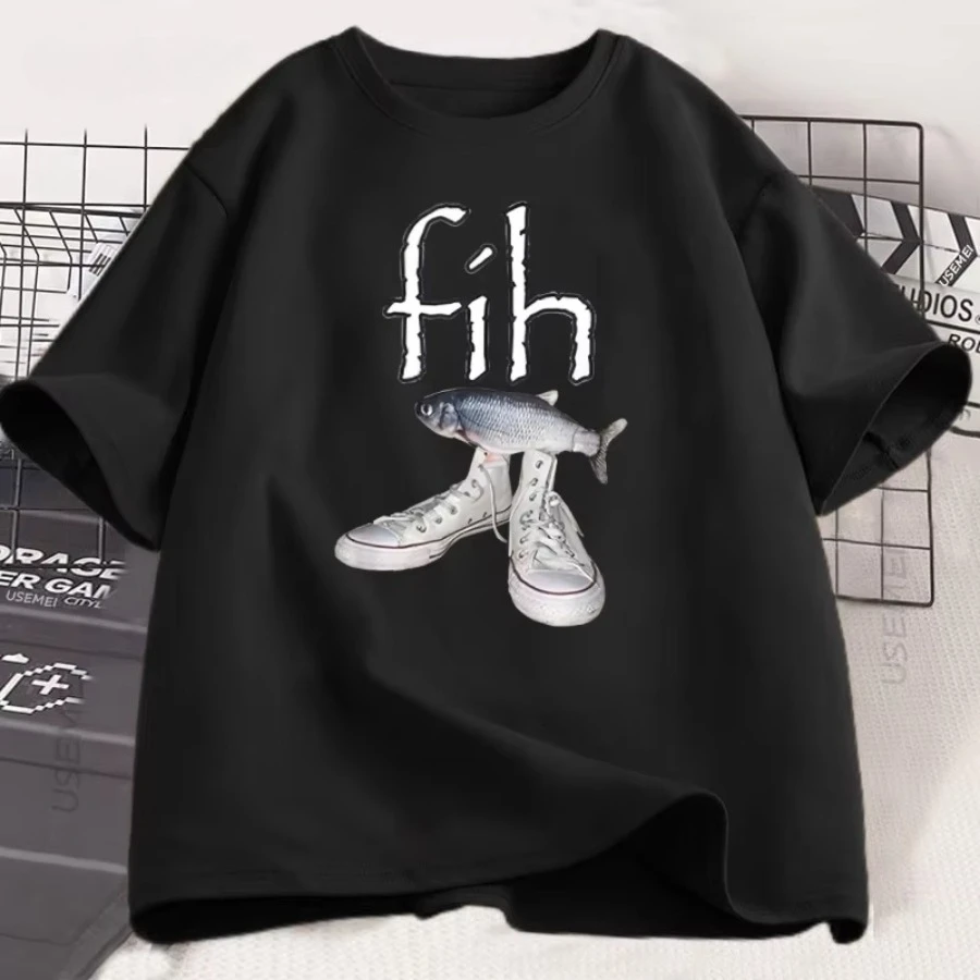 Fih Shoes Misspelled Fish Meme T Shirt Woman Women Funny Humor T-shirt Y2k Mens Designer Clothes Casual Short Sleeve