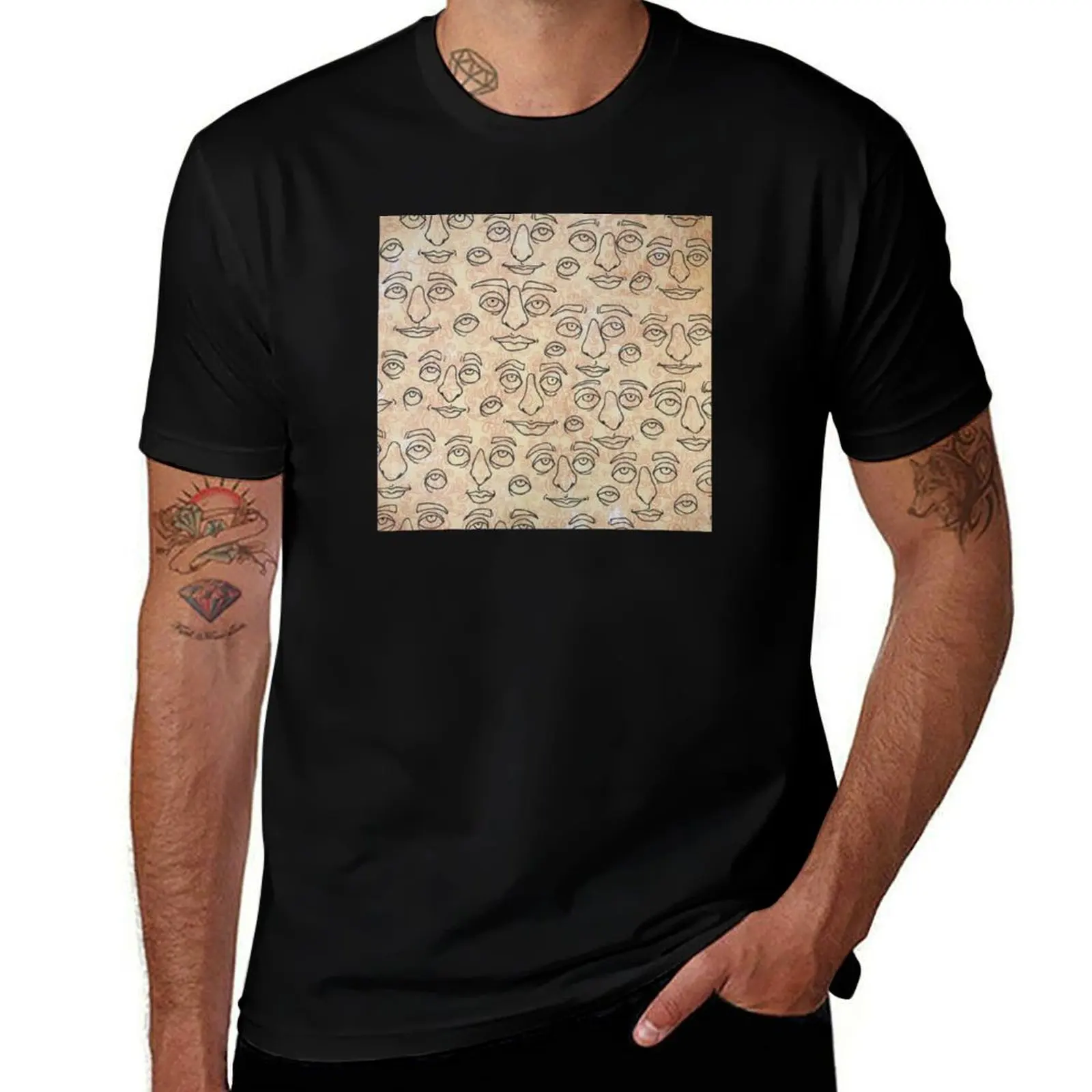 T-shirt à imprimé psychédélique Infinite Faces, haut basique à manches courtes, grande taille