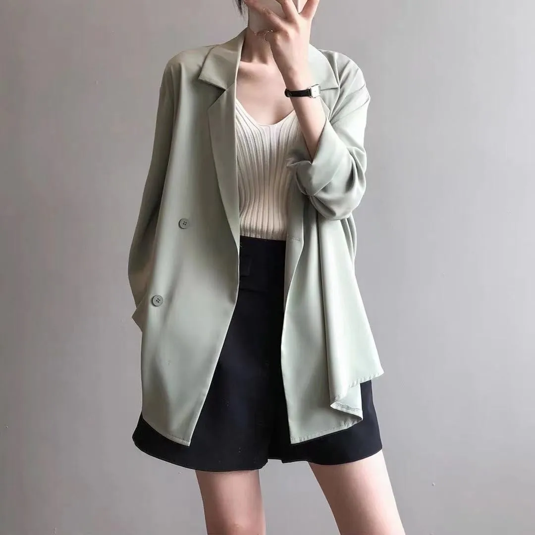 Suit jacket women's spring/summer thin British style loose fitting Korean sun protection small suit  blazer mujer 2024 White