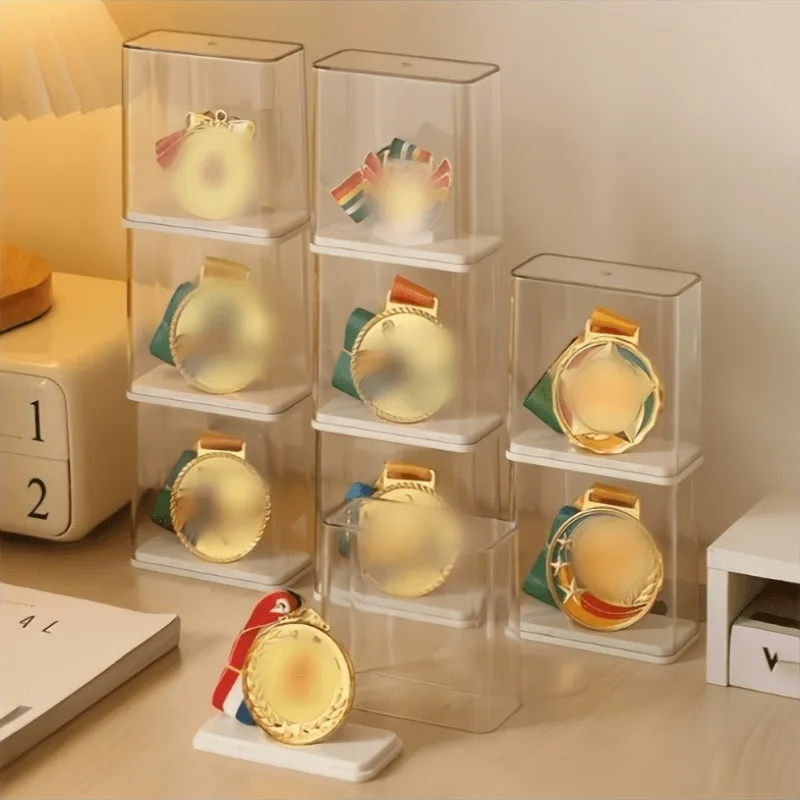 5/10pcs Transparent Medal Display Case with Base Honor Badge Commemorative Display Stand Badge Storage Box Clear Display Holders view 5