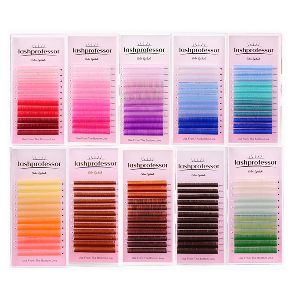 AGUUD Mix farbige russische Volumen-Wimpern, Rot, Lila, Blau, Rosa, Grün, Braun, normales Fanning, einzelne falsche individuelle Wimpernverlängerung