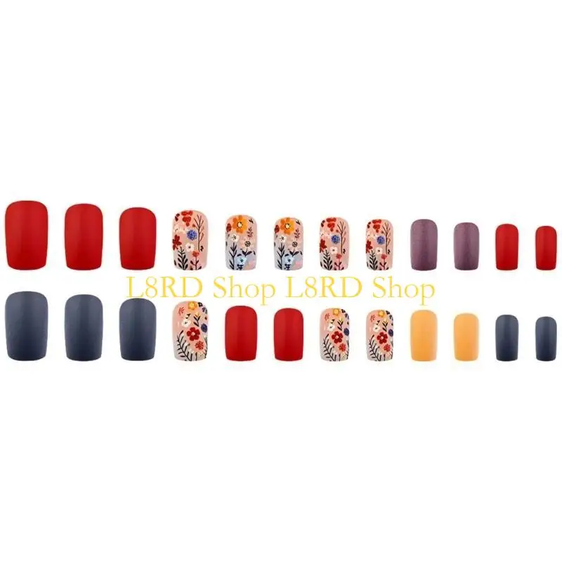 L8rd Coffin Press on Matte French Tips Fake Blues على الظفر الاصطناعي