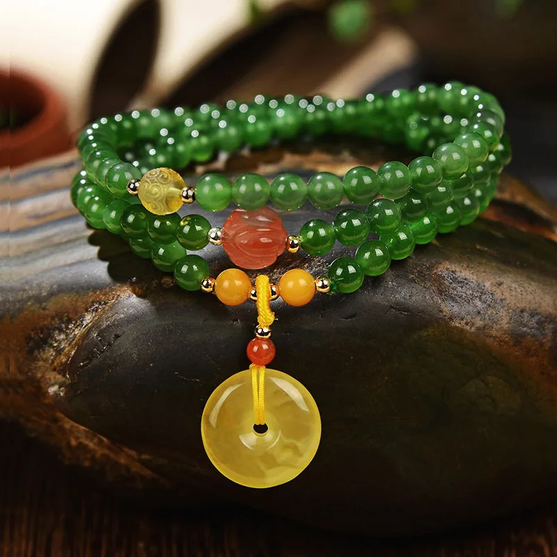 Hetian Jasper Multi-Loop Bracelet With-Style Red Agate And Amber Beads Women