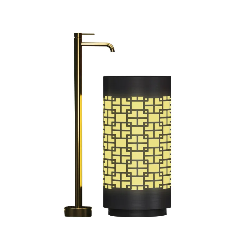 

High-end luminous individual stainless steel column basin with lamp, hotel bar bathroom floor-to-ceiling column washbasin