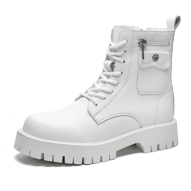 British Style White Men Boots Superstar Designer Streetwear Shoes Men Motorcycle Boots Comfortable High Top Men's Leather Boots