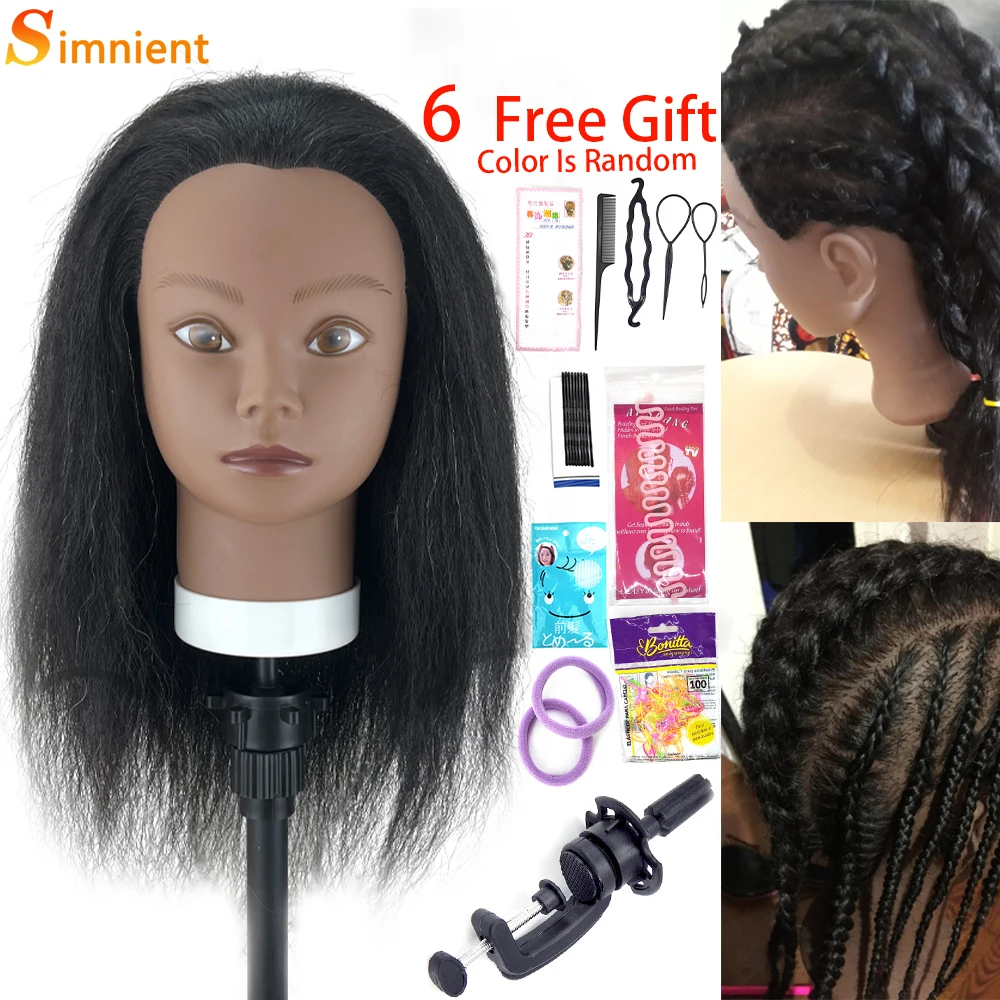 Afro Mannequin Heads Hairdresser Training Manikin With 100% Human Hair Cosmetology Hair Manikin Head For Practice Styling Braid