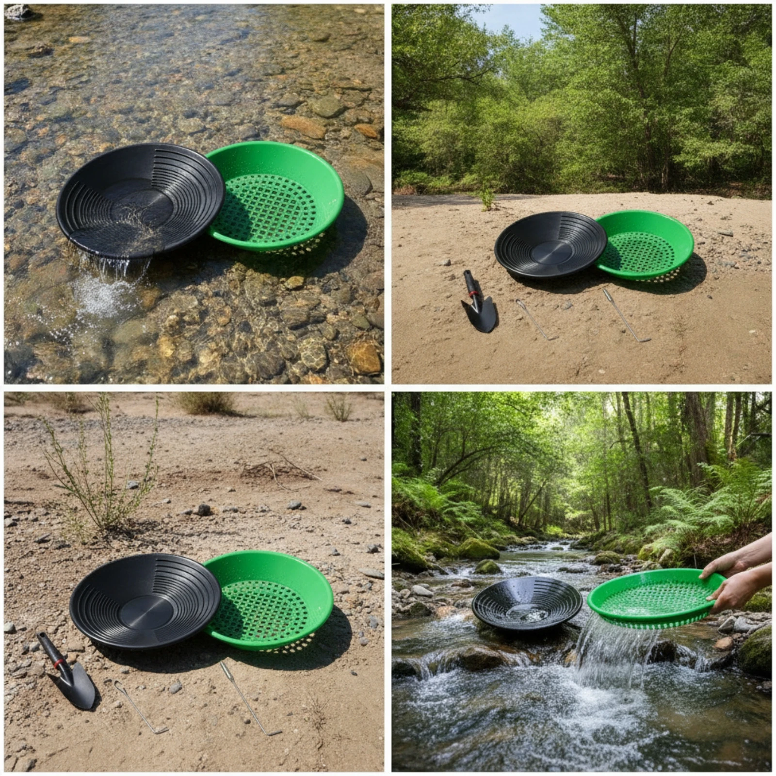 4 Pieces Gold Panning Kit with Hand Tools Portable Classifier Screen Sediment Separator Kit Rugged Equipment Heavy-Duty