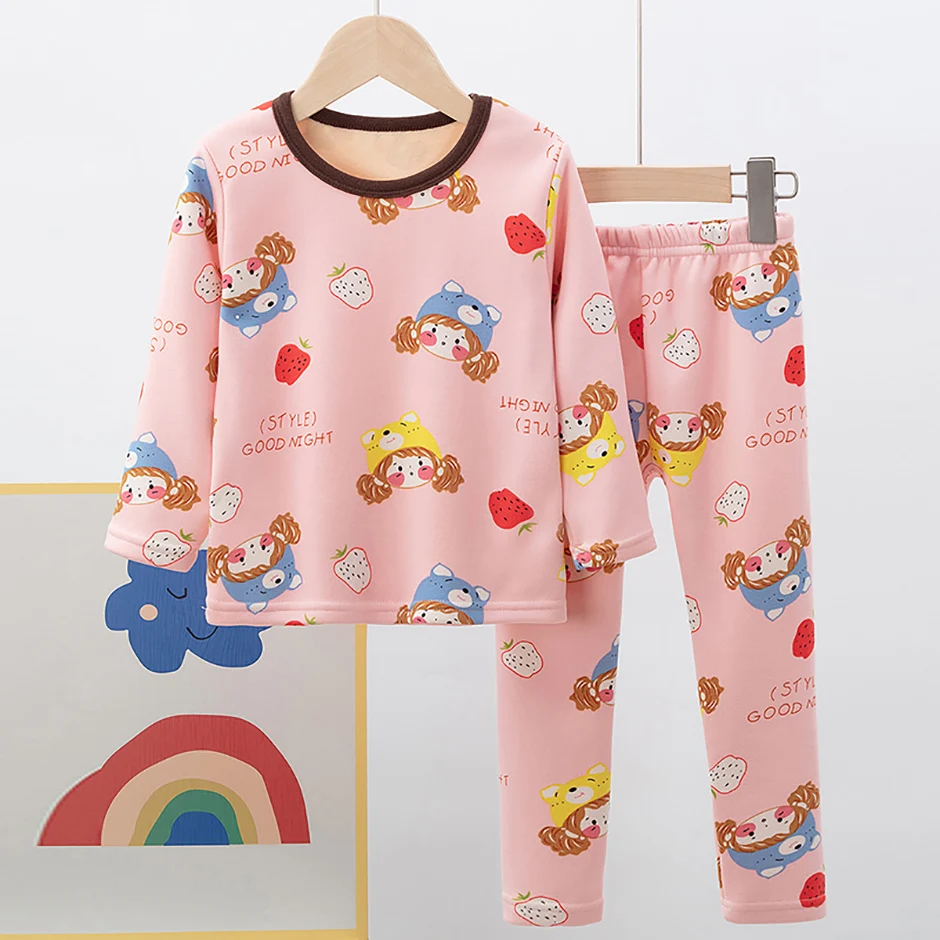 2-teiliges Herbst- und Winter-Kinder-Plüsch-dickes warmes Heim-Unterwäsche-Set für Jungen und Mädchen, lustige und niedliche Oberteile, bequeme Hosen – Detail 5