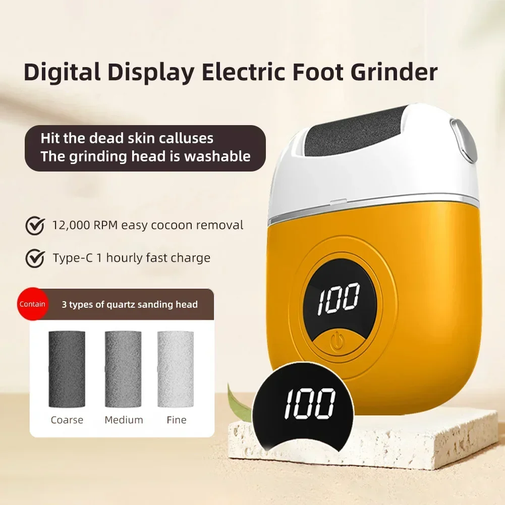 1Pc Automatic Electric Foot Grinder LED Digital Display Double Gear Callus Remover Detachable Washable Exfoliating Foot Grinder