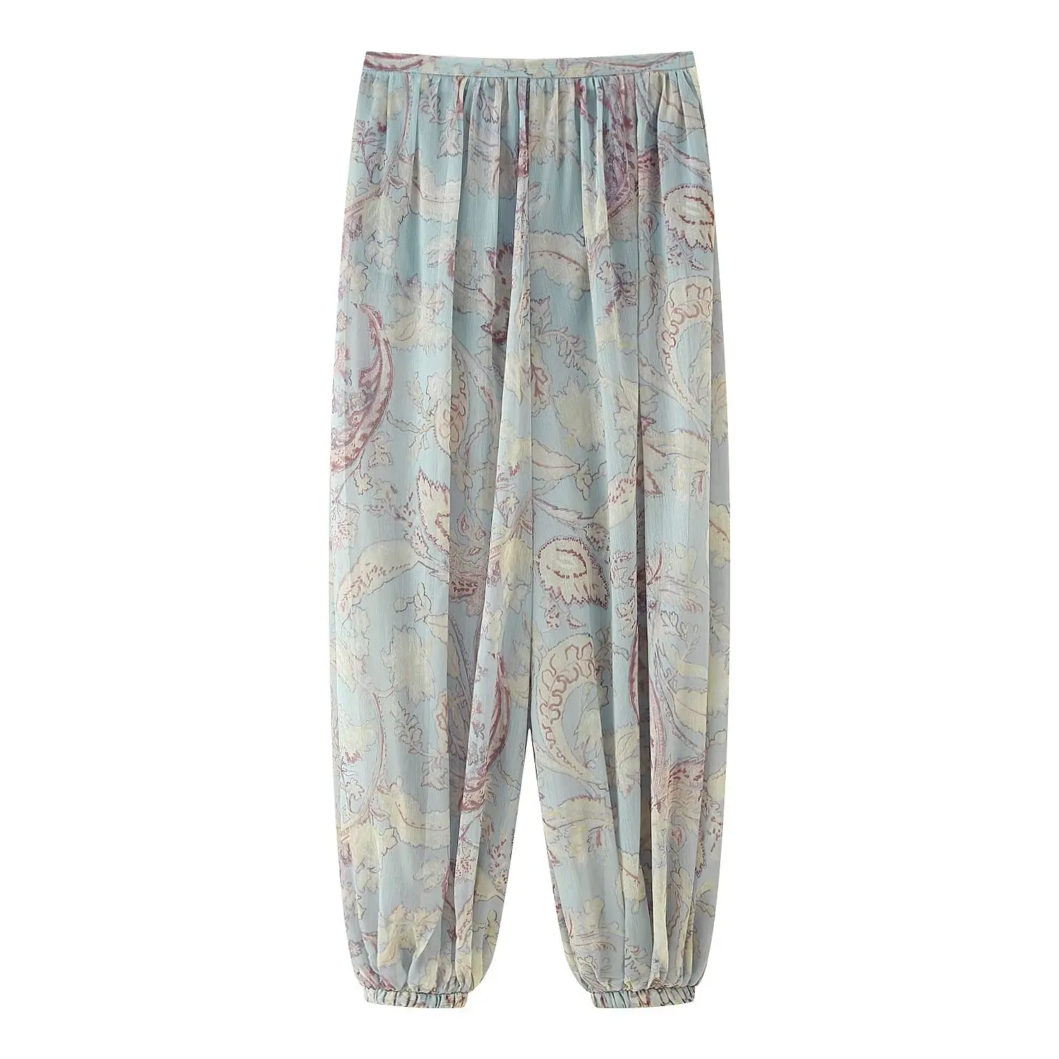 Celana Lentera Berlapis Dalam Renda Cetak Kasual Wanita Pinggang Tinggi Longgar Serat Poliester Tren Mode Musim Semi 2025