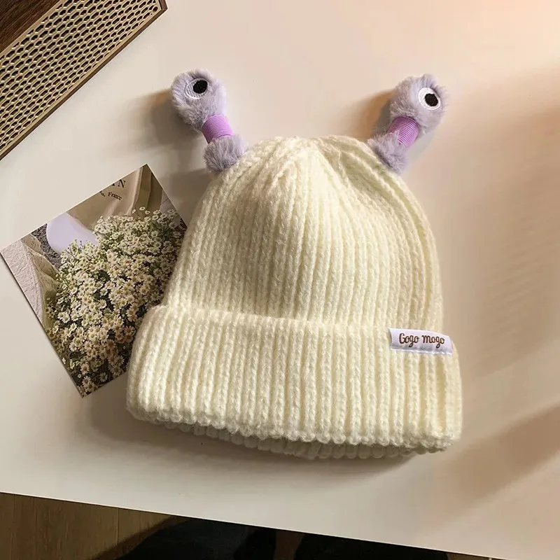Niedliche Cartoon-schrullige lichtemittierende Tentakel-Strickmütze, Eltern-Kind-Modelle, warme Wollmütze, Augen, lichtemittierende Beanie, Monstermütze – Detail 18