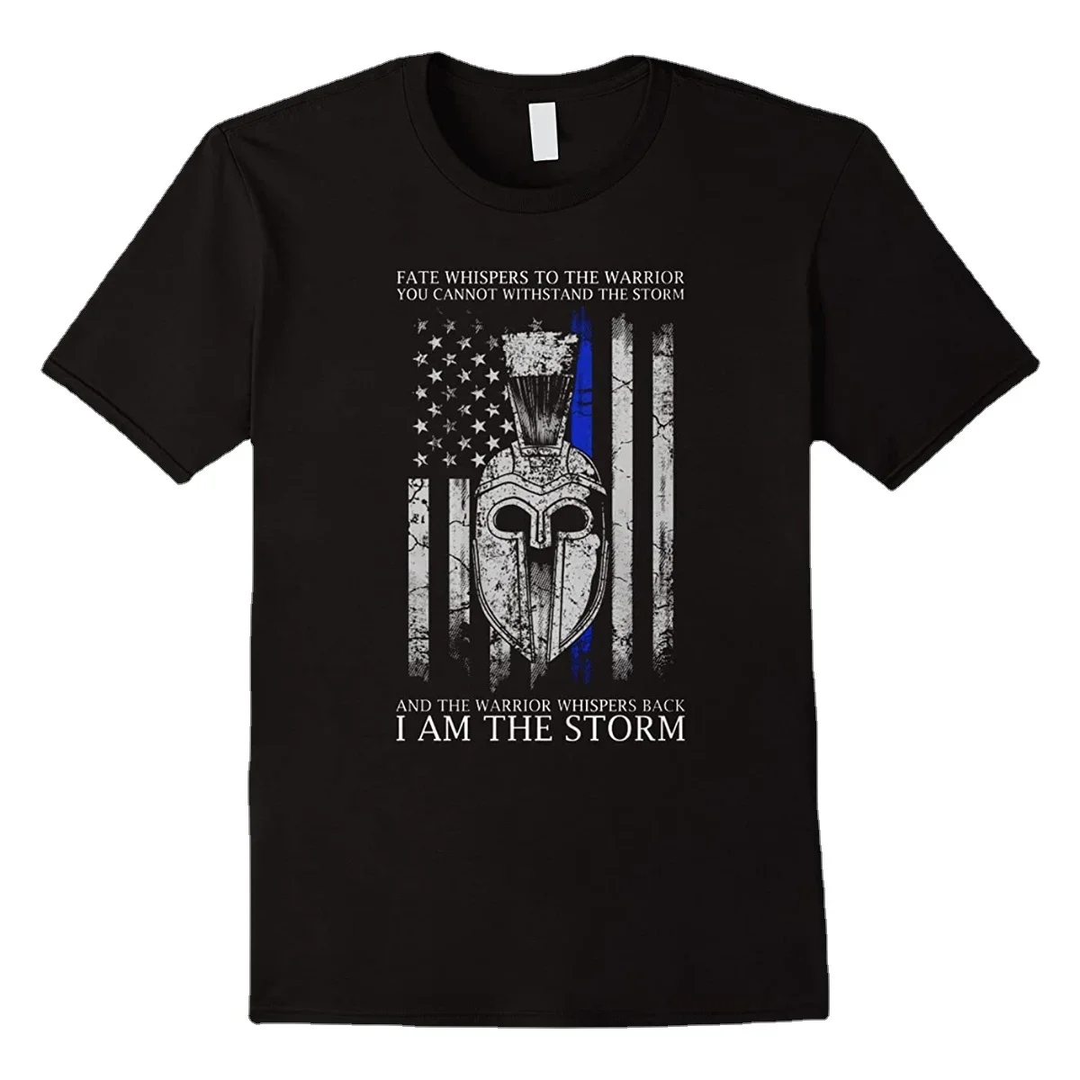 I Am The Storm. Thin Blue Line American Flag Warrior Helmet T-Shirt. Summer Cotton Short Sleeve O-Neck Mens T Shirt New S-3XL