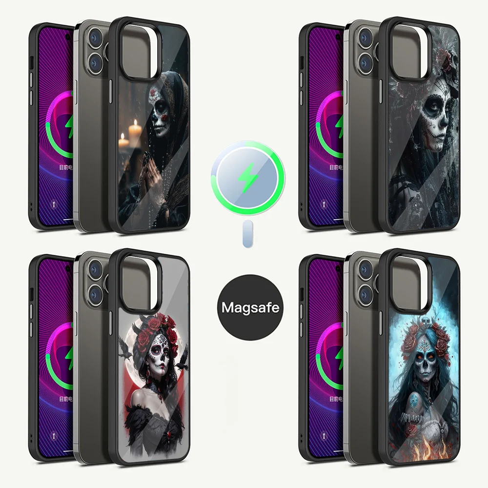 

Mexican Catrina Skull Girl Phone Case For iPhone 16,15,14,13,12,11,Plus,Pro,Max Mini Magsafe Magnetic Wireless Charging