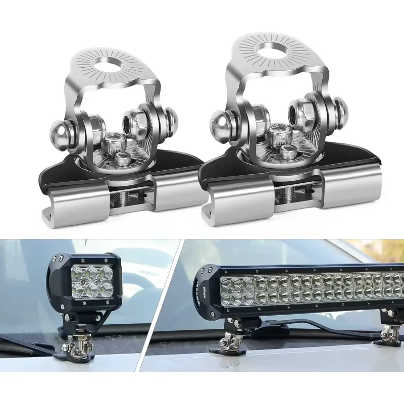 2pcs/set Car Mount Work Light Bracket Clamp Stainless Steel Pillar Hood Off Road Led Work Light Bar Holder Accessories Universal