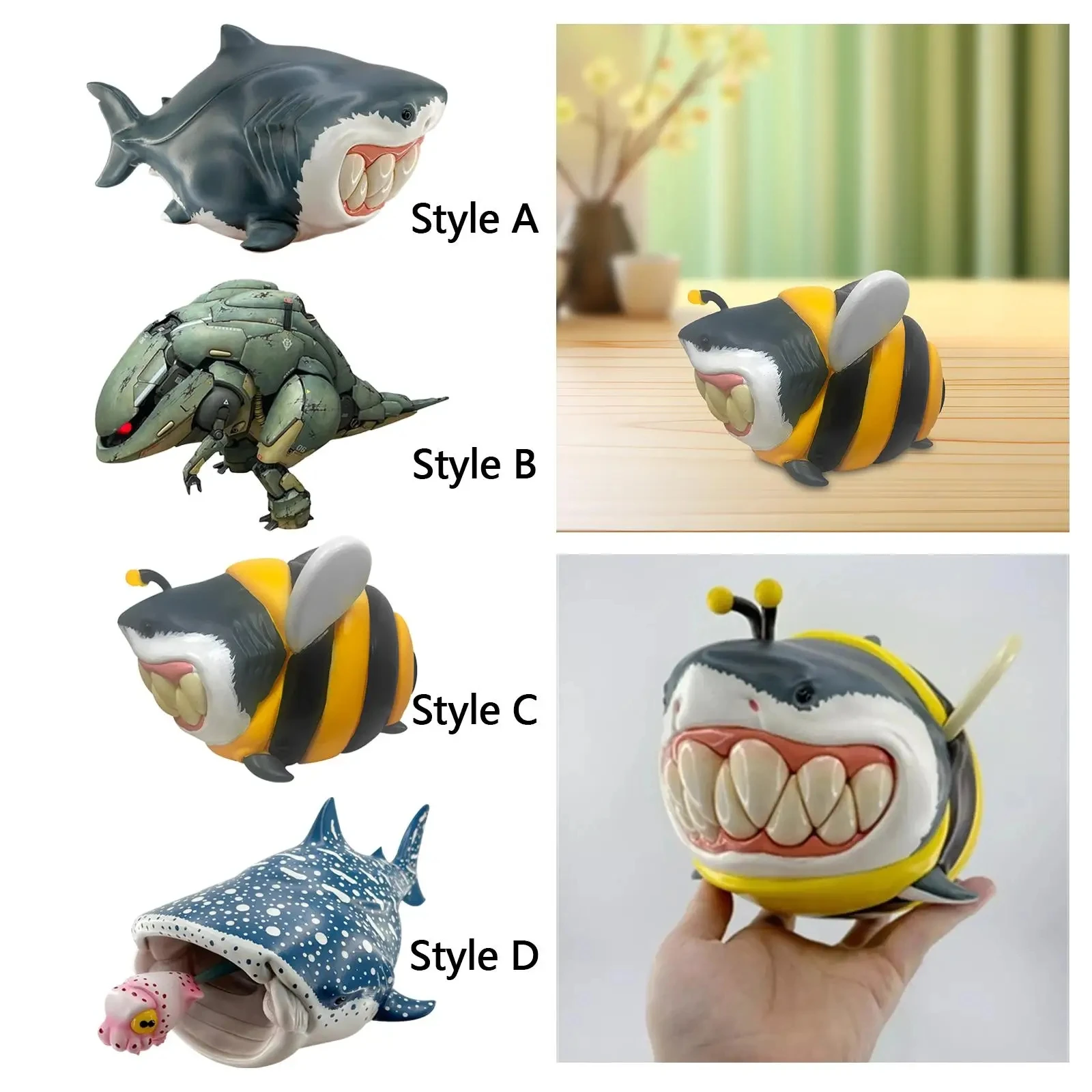 

Shark Resin Ornament Cartoon Shark Bee Figurine Tabletop Decor Collectible Shark Statue for Mantel Bookshelf Desk