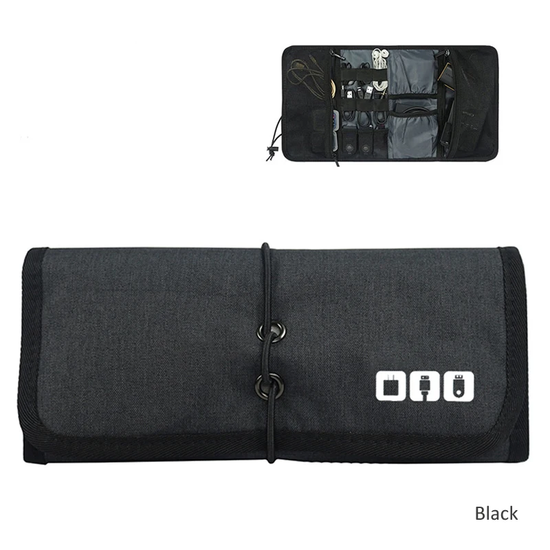 Electronic Accessories Organizer,Travel USB Data Cable Charger Phone Accessories Storage Bag,Roll up Tech Carrying Case