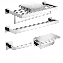Bathroom Hardware Accessories Mirror Polished Stainless Steel Towel Rack Toilet Paper Holder Towel Bar Hook