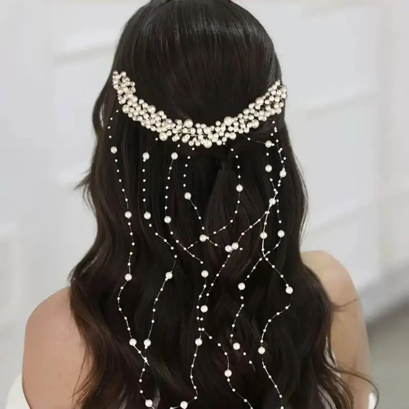 

Bridal Pearls Tassels Headwear Wedding Pearl Hair Vine Bride Hair Accessories Boho Woman Party Wedding Supplies