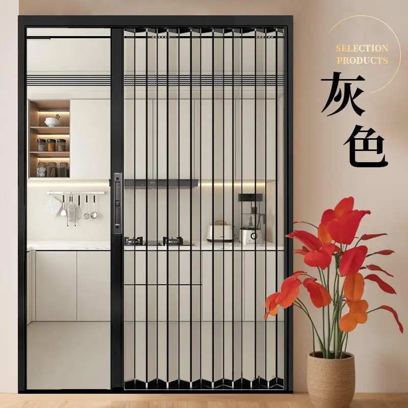 Acrylic folding door transparent non-perforation sliding sliding bathroom kitchen invisible simple partition door