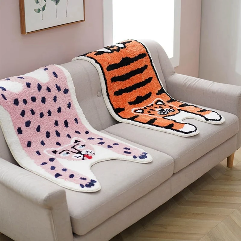 60X120 см Ковер в форме животного - Коврик Kawaii Pink Leopard Tiger - Нескользящий ковер в форме животного для прикроватной тумбочки или пола D Прочный, простой в использовании