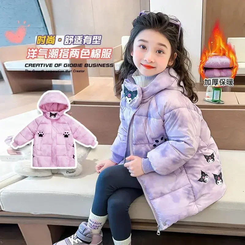 

Kuromi Anime Kawaii MINISO Lovely Doll Warm Jacket Cute Cartoon Cotton Ins Long Sleeve Padded Coat Clothing Gifts for Kids