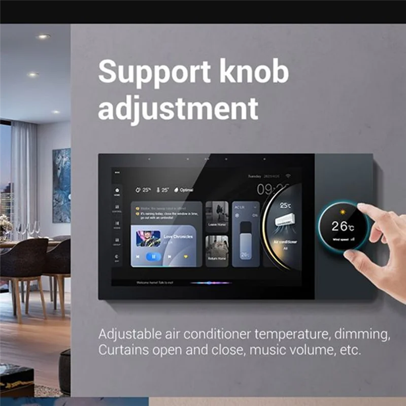 A99E-Tuya Smart Home Control Panel 7 Inch Android 8.1 With Rotary Button Zigbee Hub Wifi Wall Amplifier,For Alexa Voice